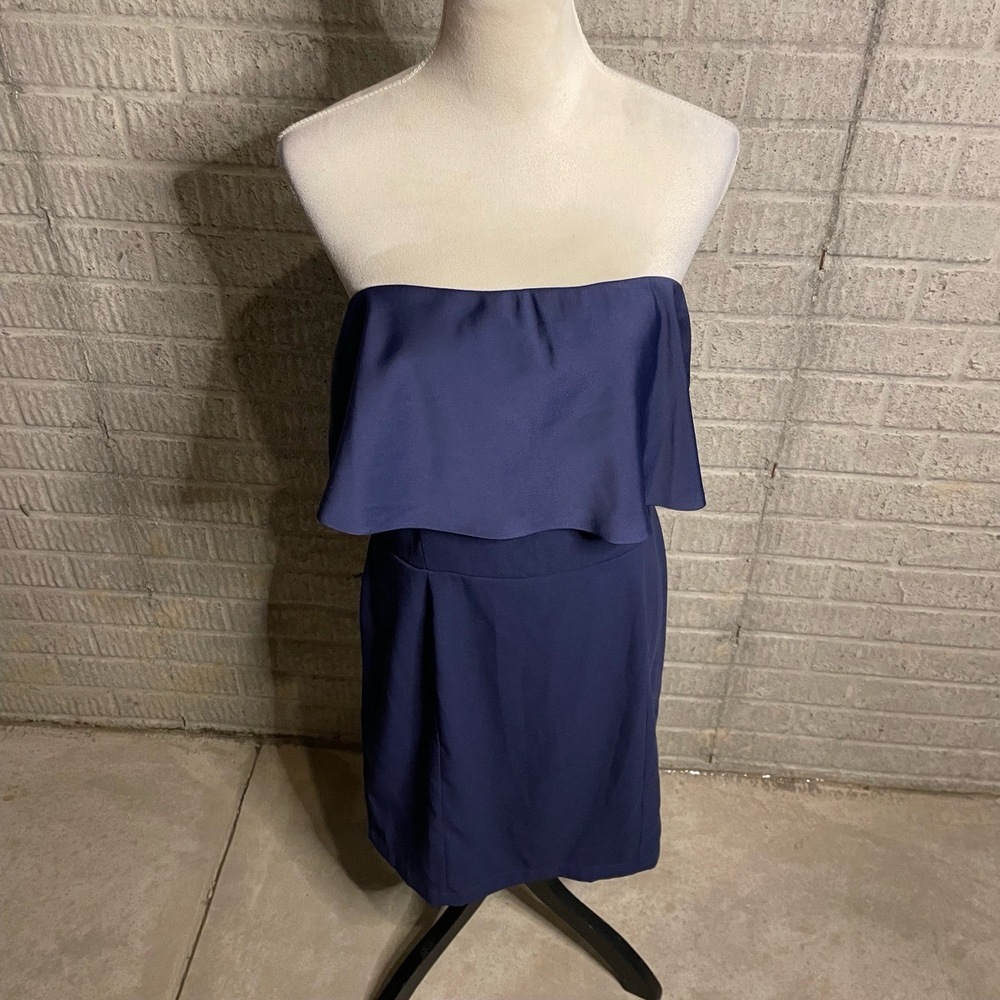 Naked Zebra Navy Blue Strapless Layered‎ Bodice Solid Color Dress Size Large